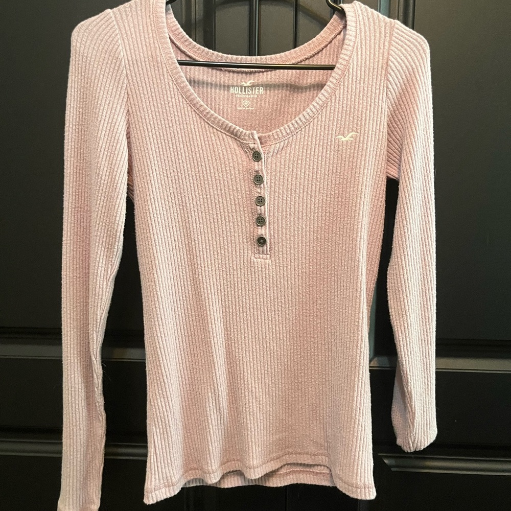 Hollister, pink long sleeve ribbed shirt, M